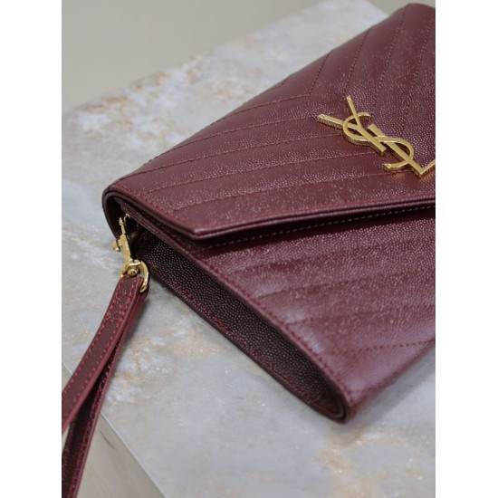 Replica Pochette YSL Saint Laurent Grain De Poudre Matelassé Chevron Envelope bordeaux Imitazione Fallate Outlet
