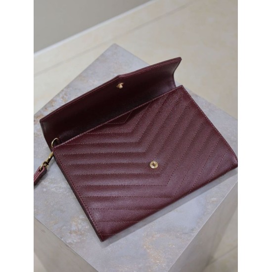Replica Pochette YSL Saint Laurent Grain De Poudre Matelassé Chevron Envelope bordeaux Imitazione Fallate Outlet