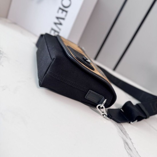 Replica Borsa a tracolla LOEWE Mini Flex tela e pelle scamosciata marrone/nera Imitazione Fallate Outlet