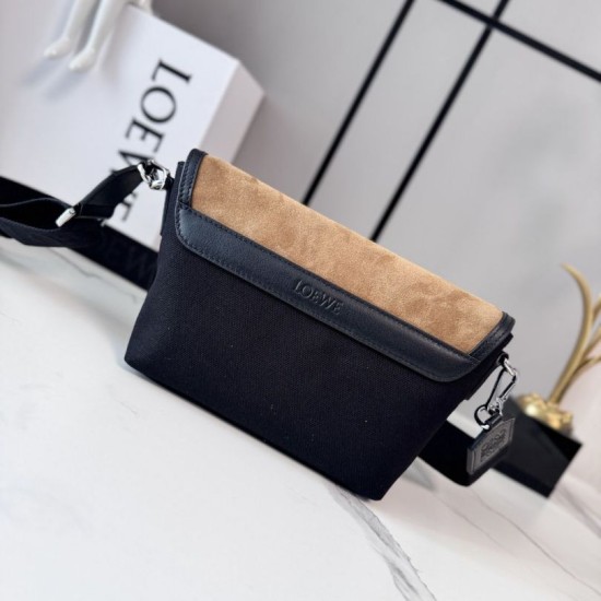 Replica Borsa a tracolla LOEWE Mini Flex tela e pelle scamosciata marrone/nera Imitazione Fallate Outlet
