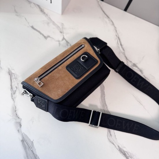 Replica Borsa a tracolla LOEWE Mini Flex tela e pelle scamosciata marrone/nera Imitazione Fallate Outlet