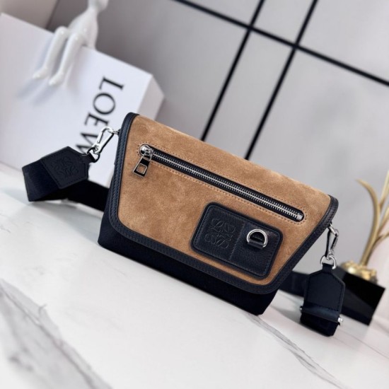 Replica Borsa a tracolla LOEWE Mini Flex tela e pelle scamosciata marrone/nera Imitazione Fallate Outlet
