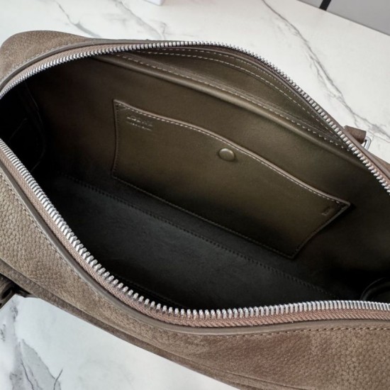 Replica Borsa a tracolla Loewe Amazona 31 pelle nabuk granulata marrone Imitazione Fallate Outlet