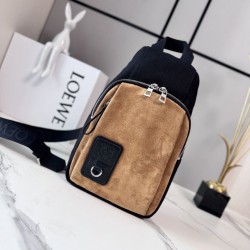 Replica Borse a tracolla Loewe Flex tela e pelle scamosciata marrone/nera Imitazione Fallate Outlet