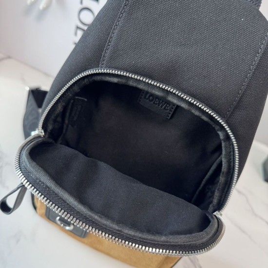 Replica Borse a tracolla Loewe Flex tela e pelle scamosciata marrone/nera Imitazione Fallate Outlet