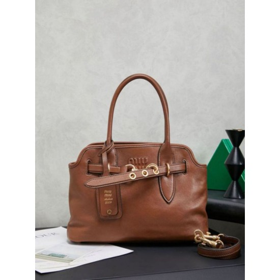 Replica Borse tote pelle Miu Miu Adventure 5BA292 Marrone Imitazione Fallate Outlet