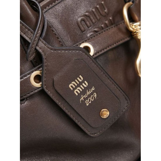 Replica Borse tote pelle Miu Miu Adventure 5BA292 Caffè Imitazione Fallate Outlet