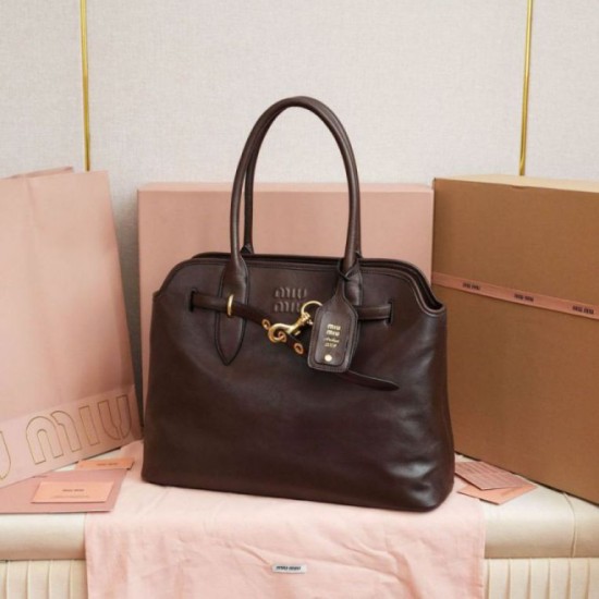 Replica Borsa tote Miu Miu Adventure nappa marrone Imitazione Fallate Outlet