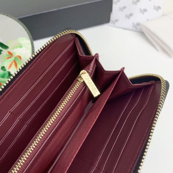 Replica Portafoglio grande Chanel Caviar trapuntato con soffietto e cerniera nero Imitazione Fallate Outlet