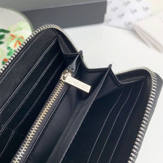 Replica Portafoglio Chanel Caviar trapuntato con soffietto e cerniera nero Imitazione Fallate Outlet