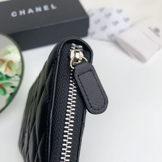 Replica Portafoglio Chanel Caviar trapuntato con soffietto e cerniera nero Imitazione Fallate Outlet