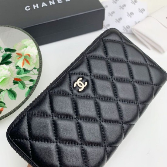 Replica Portafoglio Chanel Caviar trapuntato con soffietto e cerniera nero Imitazione Fallate Outlet