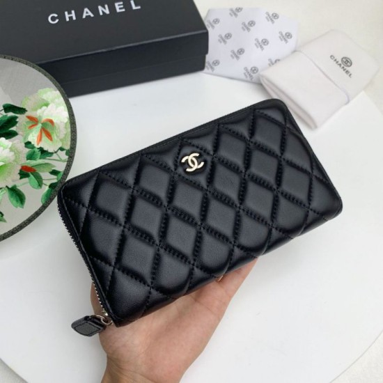 Replica Portafoglio Chanel Caviar trapuntato con soffietto e cerniera nero Imitazione Fallate Outlet