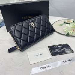 Replica Portafoglio lungo Chanel trapuntato con logo CC e cerniera Imitazione Fallate Outlet