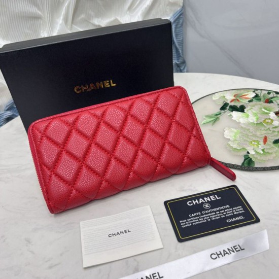 Replica Portafoglio Chanel con cerniera pelle trapuntata rosso caviale Imitazione Fallate Outlet