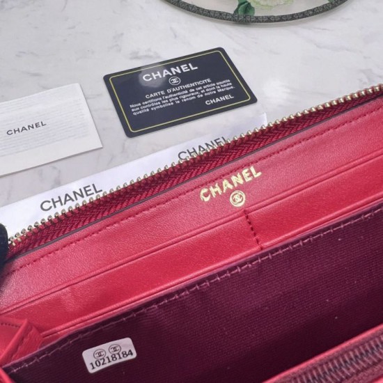 Replica Portafoglio Chanel con cerniera pelle trapuntata rosso caviale Imitazione Fallate Outlet