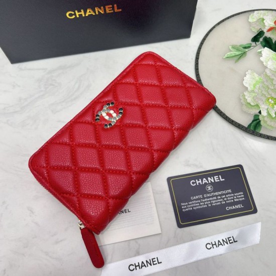Replica Portafoglio Chanel con cerniera pelle trapuntata rosso caviale Imitazione Fallate Outlet