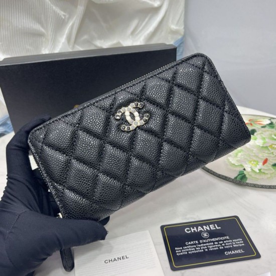 Replica Portafoglio Chanel con cerniera pelle trapuntata Nero caviale Imitazione Fallate Outlet