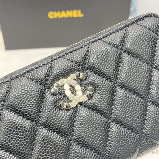 Replica Portafoglio Chanel con cerniera pelle trapuntata Nero caviale Imitazione Fallate Outlet