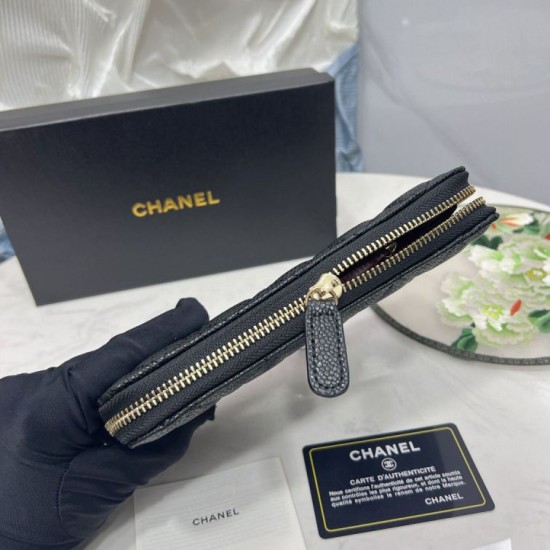 Replica Portafoglio Chanel con cerniera pelle trapuntata Nero caviale Imitazione Fallate Outlet
