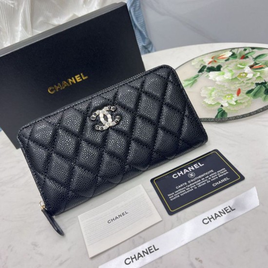 Replica Portafoglio Chanel con cerniera pelle trapuntata Nero caviale Imitazione Fallate Outlet