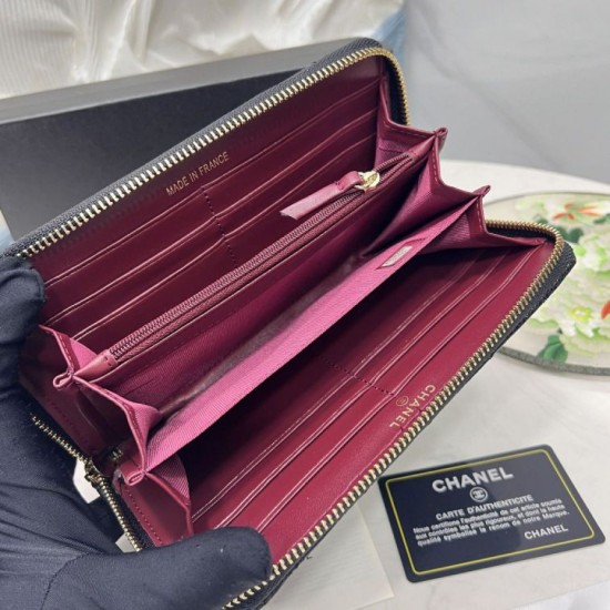Replica Portafoglio Chanel con cerniera pelle trapuntata Nero caviale Imitazione Fallate Outlet
