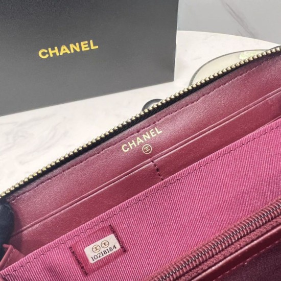 Replica Portafoglio Chanel con cerniera pelle trapuntata Nero caviale Imitazione Fallate Outlet