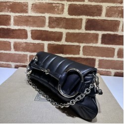 Replica Borsa a tracolla Gucci Horsebit Chain tela GG 764255 Nero Imitazione Fallate Outlet