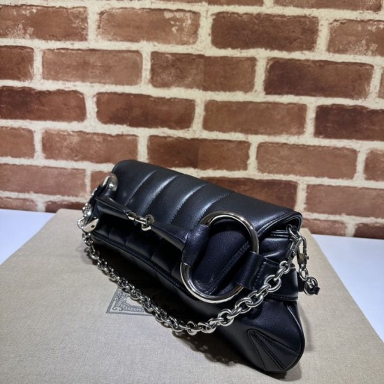 Replica Borsa a tracolla Gucci Horsebit Chain tela GG 764255 Nero Imitazione Fallate Outlet
