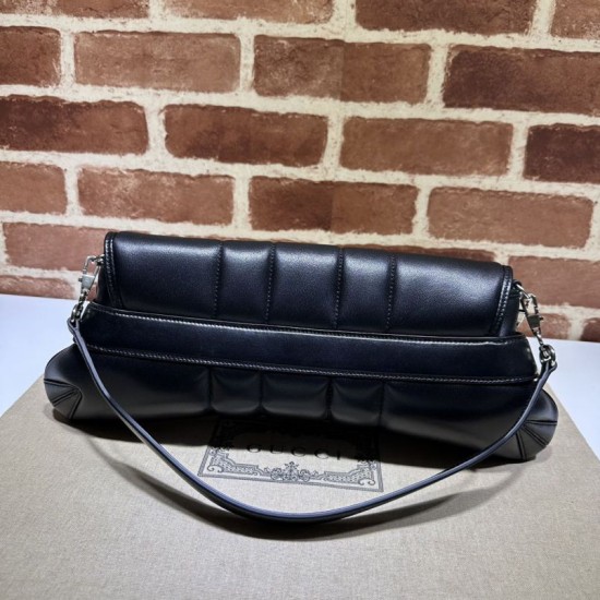 Replica Borsa a tracolla Gucci Horsebit Chain tela GG 764255 Nero Imitazione Fallate Outlet