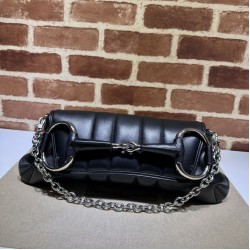Replica Borsa a tracolla Gucci Horsebit Chain tela GG 764255 Nero Imitazione Fallate Outlet