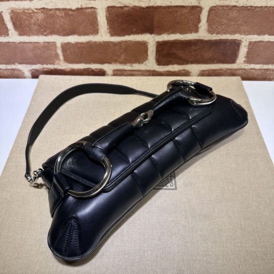 Replica Borsa a tracolla Gucci Horsebit Chain tela GG 764255 Nero Imitazione Fallate Outlet