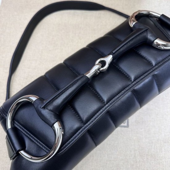 Replica Borsa a tracolla Gucci Horsebit Chain tela GG 764255 Nero Imitazione Fallate Outlet