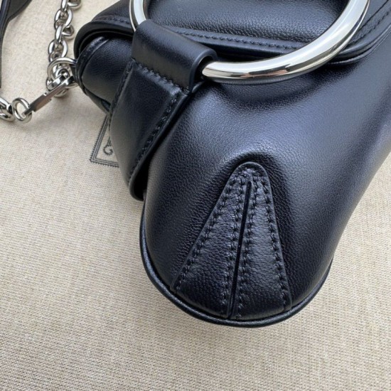Replica Borsa a tracolla Gucci Horsebit Chain tela GG 764255 Nero Imitazione Fallate Outlet