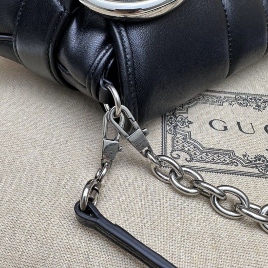 Replica Borsa a tracolla Gucci Horsebit Chain tela GG 764255 Nero Imitazione Fallate Outlet