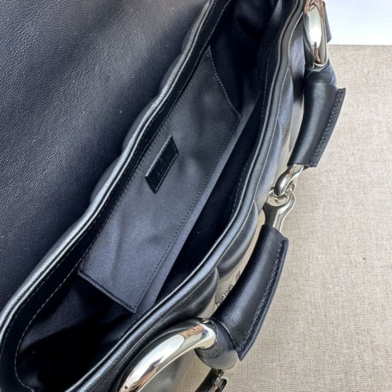 Replica Borsa a tracolla Gucci Horsebit Chain tela GG 764255 Nero Imitazione Fallate Outlet