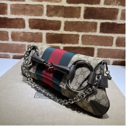 Replica Borsa a tracolla Gucci Horsebit Chain tela GG 764255 marrone Imitazione Fallate Outlet