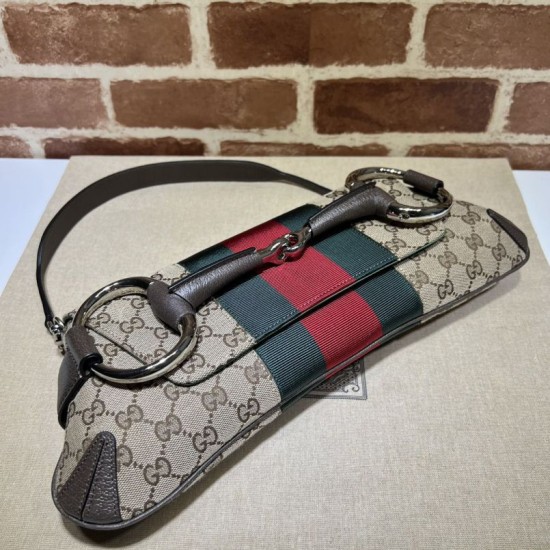Replica Borsa a tracolla Gucci Horsebit Chain tela GG 764255 marrone Imitazione Fallate Outlet