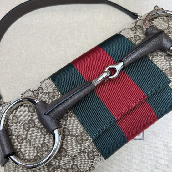 Replica Borsa a tracolla Gucci Horsebit Chain tela GG 764255 marrone Imitazione Fallate Outlet