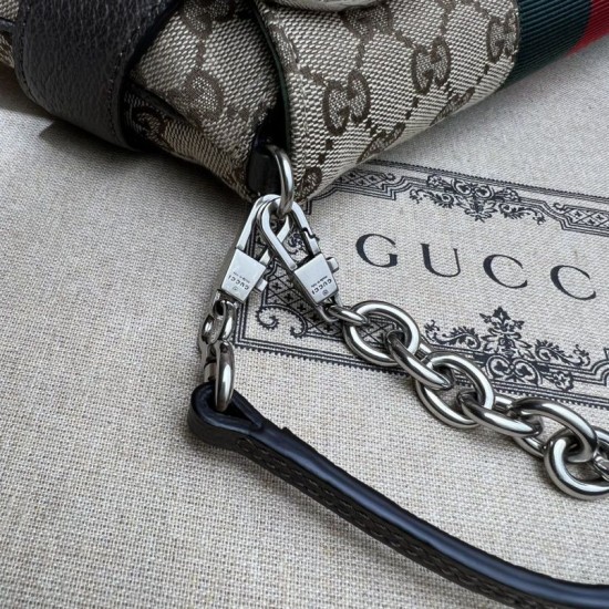 Replica Borsa a tracolla Gucci Horsebit Chain tela GG 764255 marrone Imitazione Fallate Outlet