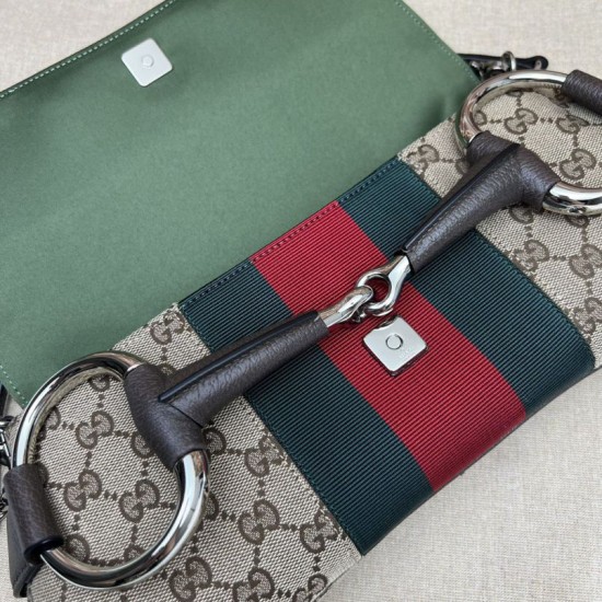 Replica Borsa a tracolla Gucci Horsebit Chain tela GG 764255 marrone Imitazione Fallate Outlet