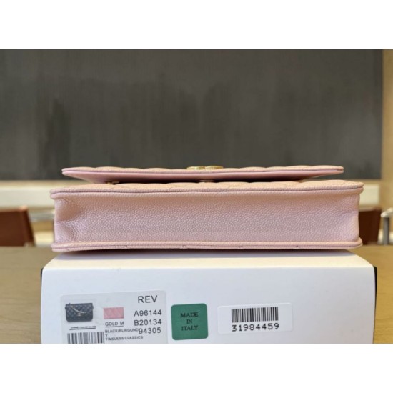 Replica Portafoglio Chanel trapuntato in caviale perlato con catena Woc Rosa False Fatte Bene