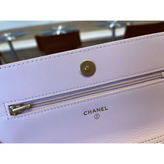 Replica Portafoglio Chanel trapuntato in caviale perlato con catena Woc Rosa False Fatte Bene