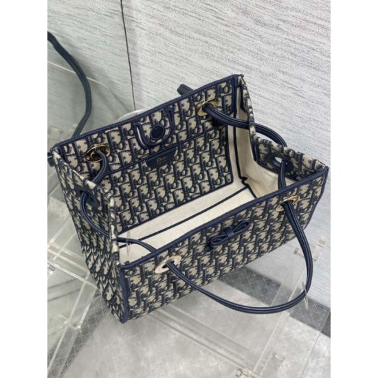 Replica Borsa Shopping Dior piccola/grande jacquard blu Dior Oblique False Fatte Bene