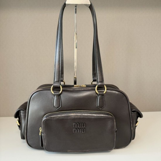 Replica Borse a tracolla Miu Miu Pocket con manico superiore Caffè False Fatte Bene