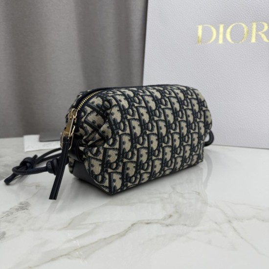 Replica Pochette Borse Dior Bow Dior jacquard Oblique con motivo blu Fallate Outlet Online