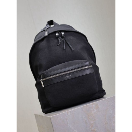 Replica Zaino YSL Saint Laurent City tela con finiture pelle nero Fallate Outlet Online