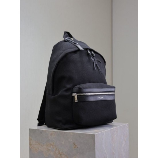Replica Zaino YSL Saint Laurent City tela con finiture pelle nero Fallate Outlet Online