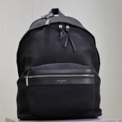 Replica Zaino YSL Saint Laurent City tela con finiture pelle nero Fallate Outlet Online
