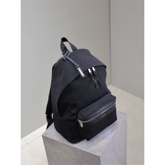 Replica Zaino YSL Saint Laurent City tela con finiture pelle nero Fallate Outlet Online